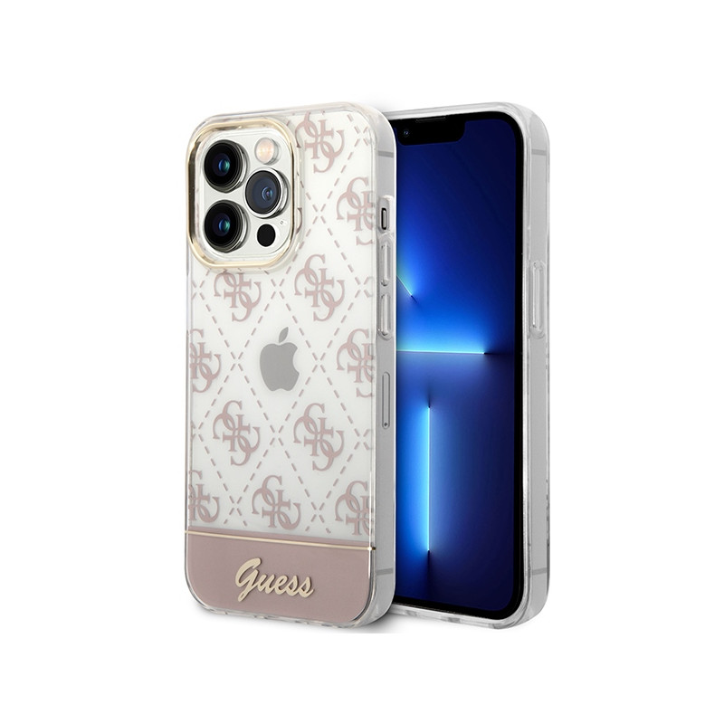 Kryt Guess 4G PATTERN SCRIPT pro iPhone 14 Pro - pink / pink hardcase