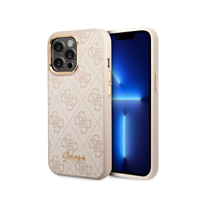 Kryt Guess 4G VINTAGE GOLD LOGO pro iPhone 14 Pro - pink