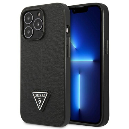 Kryt Guess SaffianoTriangle Logo pro iPhone 14 Pro černý