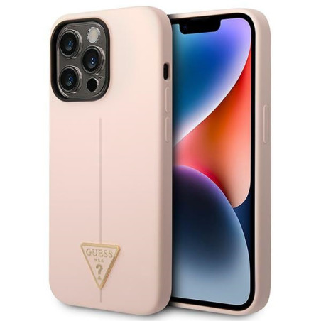 Kryt Guess SILICONE TRIANGLE pro iPhone 14 Pro - růžová