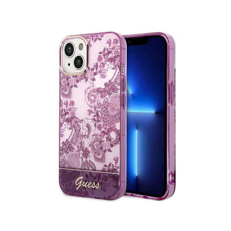 Kryt Guess GUHCP14MHGPLHF pro iPhone 14 Plus - fuchsiová (Porcelain Collection)