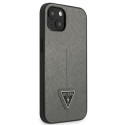 Kryt Guess Saffiano Triangle pro iPhone 14 Plus stříbrná