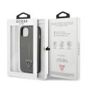 Kryt Guess Saffiano Triangle pro iPhone 14 Plus stříbrná