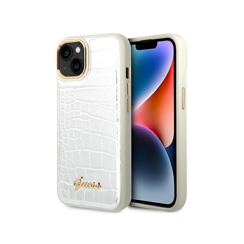 Kryt Guess GUHCP14SHGCRHS pro iPhone 14 - silver/silver hardcase Croco Collection