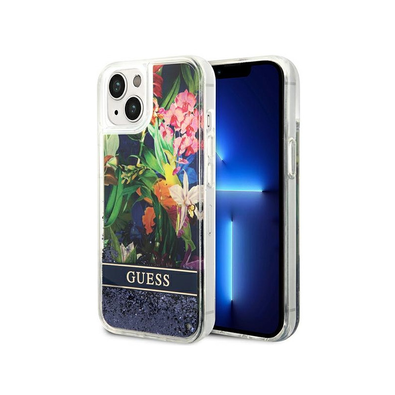 Kryt Guess GUHCP14SLFLSB pro iPhone 14 - blue / blue hardcase Flower Liquid Glitter