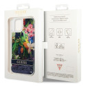 Kryt Guess Flower Liquid Glitter pro iPhone 14 - blue
