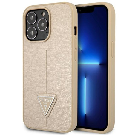 Kryt Guess Saffiano Triangle pro iPhone 14 Pro Max béžový