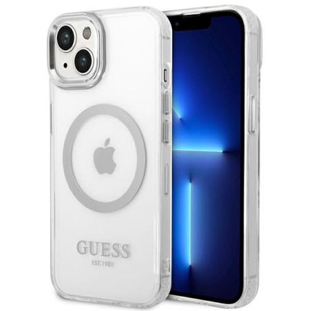 Kryt Guess Metal Outline Magsafe pro iPhone 14 Plus - stříbrná