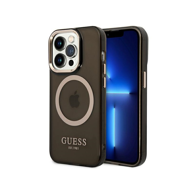 Kryt GUESS GUHMP14XHTCMK pro iPhone 14 Pro Max - černá/černá (Gold Outline, translucent MagSafe)