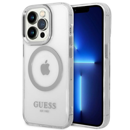 Kryt Guess Metal Outline Magsafe iPhone 14 Pro Max - stříbrná
