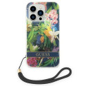 Kryt Guess Flower Strap pro iPhone 14 Pro modrá