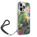 Kryt Guess Flower Strap pro iPhone 14 Pro modrá