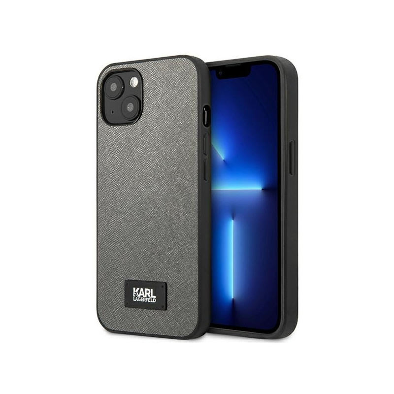 Kryt Karl Lagerfeld KLHCP13SSFMP2DG pro iPhone 13 mini 5,4" - stříbrný/silver Saffiano Plaque