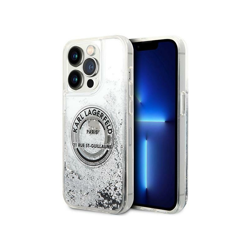 Kryt Karl Lagerfeld KLHCP14LLCRSGRS pro iPhone 14 Pro - silver / silver hardcase Liquid Glitter RSG