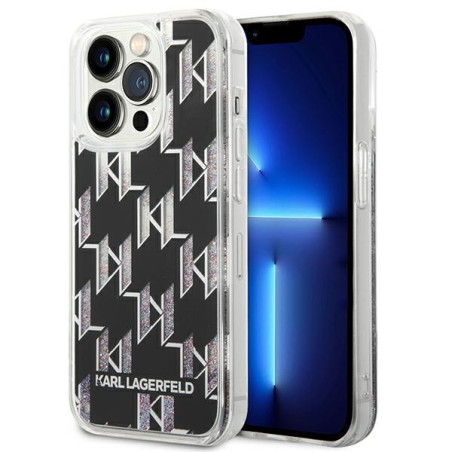 Kryt Karl Lagerfeld Liquid Glitter Monogram iPhone 14 Pro black