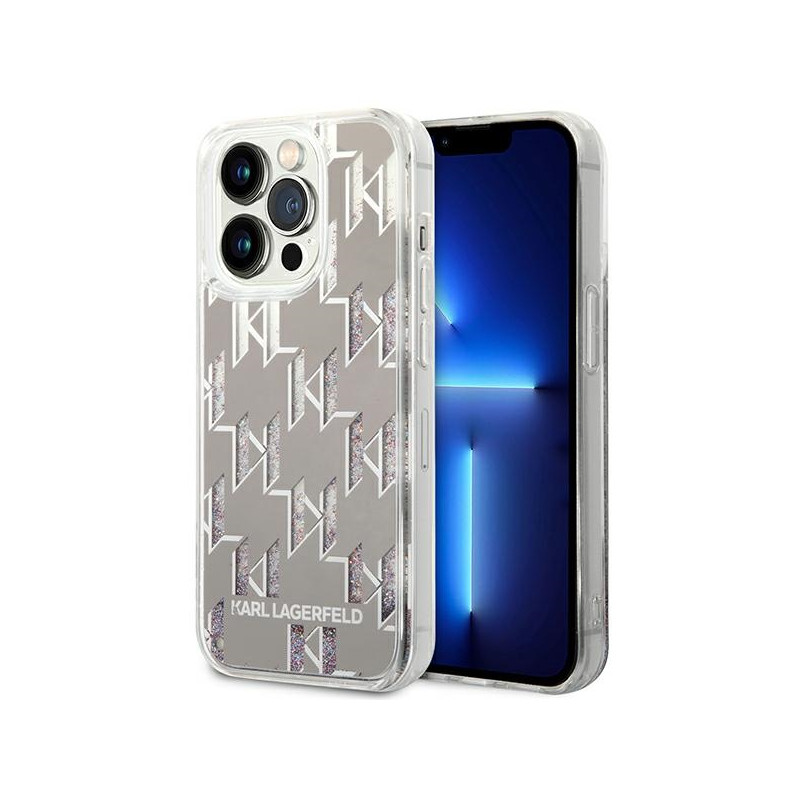 Kryt Karl Lagerfeld KLHCP14LLMNMS pro iPhone 14 Pro - hardcase stříbrný (Liquid Glitter Monogram)