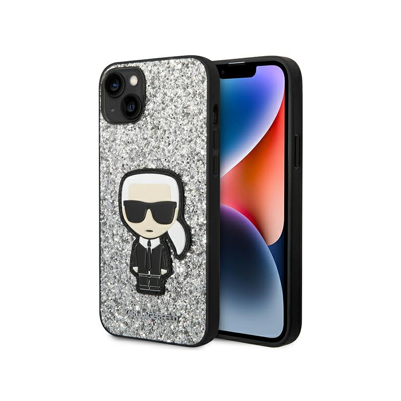 Kryt Karl Lagerfeld KLHCP14MGFKPG pro iPhone 14 Plus - hardcase stříbrný se třpytivými flitry