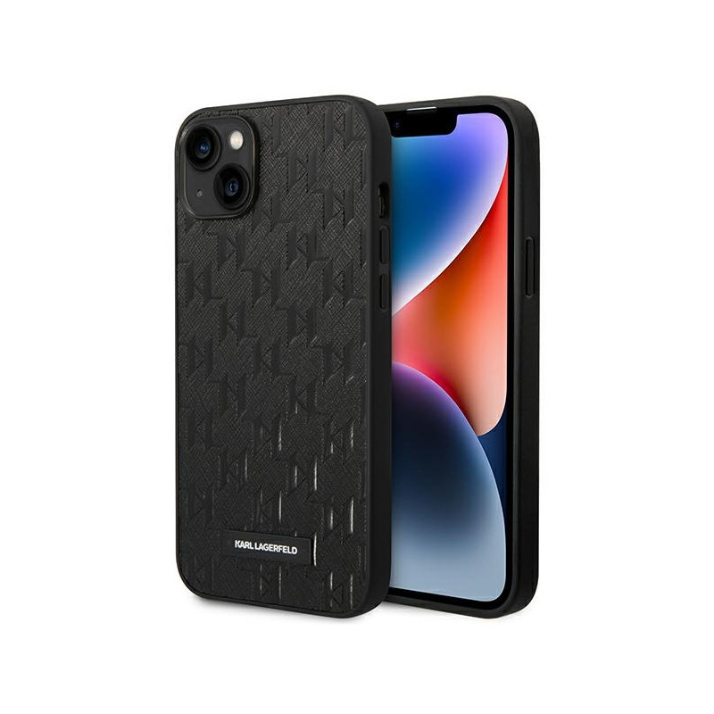 Kryt Karl Lagerfeld KLHCP14MSAKLHPK pro iPhone 14 Plus - hardcase černý/černý saffiano mono s metal logem