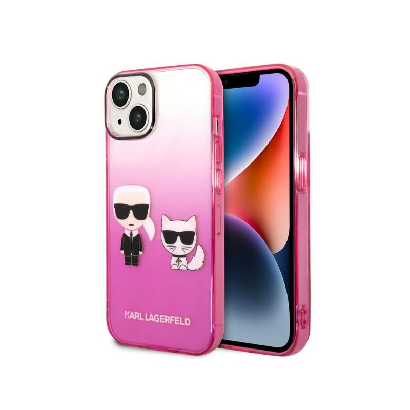 Kryt Karl Lagerfeld IKONIK Karl&Choupette pro iPhone 14 Plus - růžový
