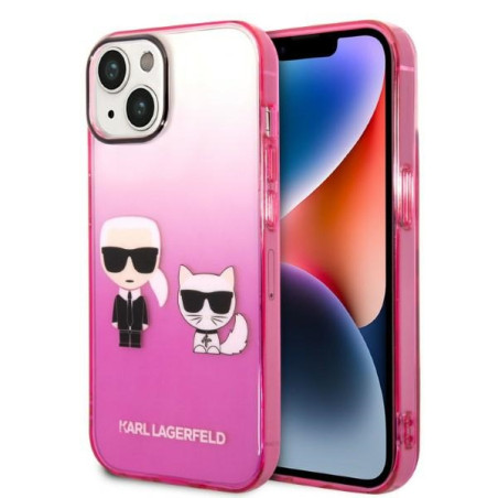 Kryt Karl Lagerfeld IKONIK Karl&Choupette iPhone 14 Plus – růžový