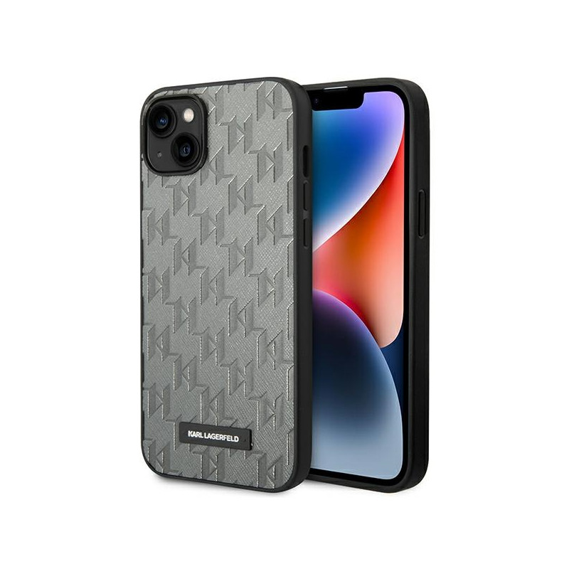Kryt Karl Lagerfeld KLHCP14SSAKLHPG pro iPhone 14 - hardcase gray / gray saffiano mono metal logo
