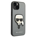 Kryt Karl Lagerfeld Saffiano Karl's Head Patch iPhone 14 - stříbrná
