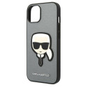 Kryt Karl Lagerfeld Saffiano Karl's Head Patch iPhone 14 - stříbrná