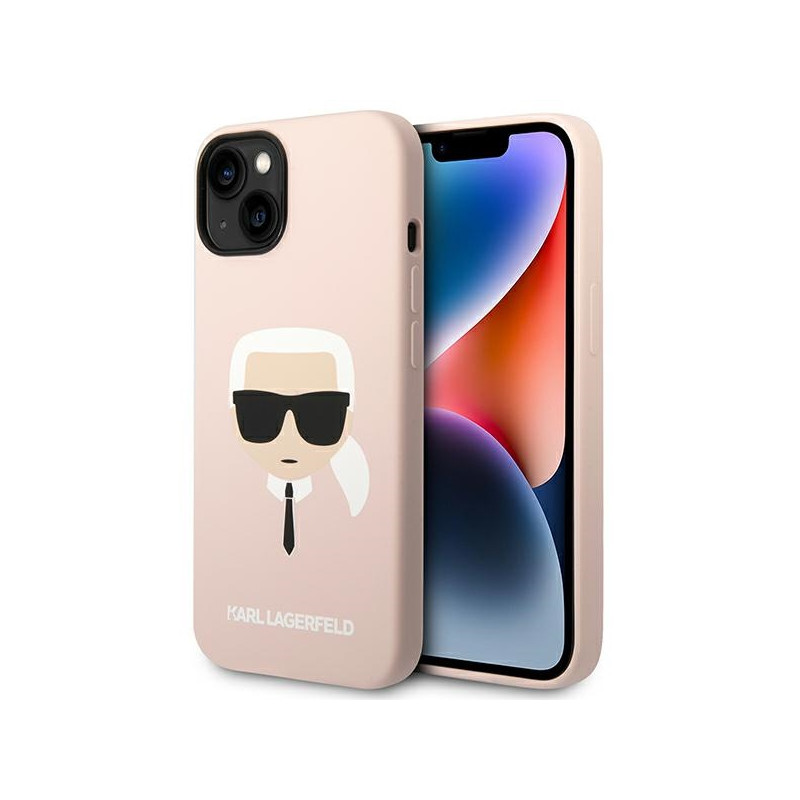Kryt Karl Lagerfeld SILICONE KARSER'S HEAD MagSafe pro iPhone 14 Plus - světle růžový