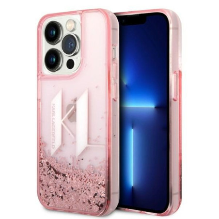 Kryt Karl Lagerfeld Liquid Glitter Big KL iPhone 14 Pro pink
