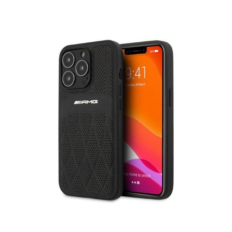 Kryt AMG Leather Curved Lines pro iPhone 13 Pro Max - černý