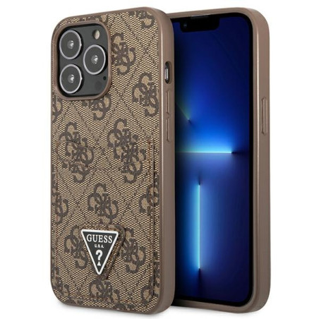 Kryt Guess 4G Double Card Triangle Logo iPhone 13 Pro - hnědý
