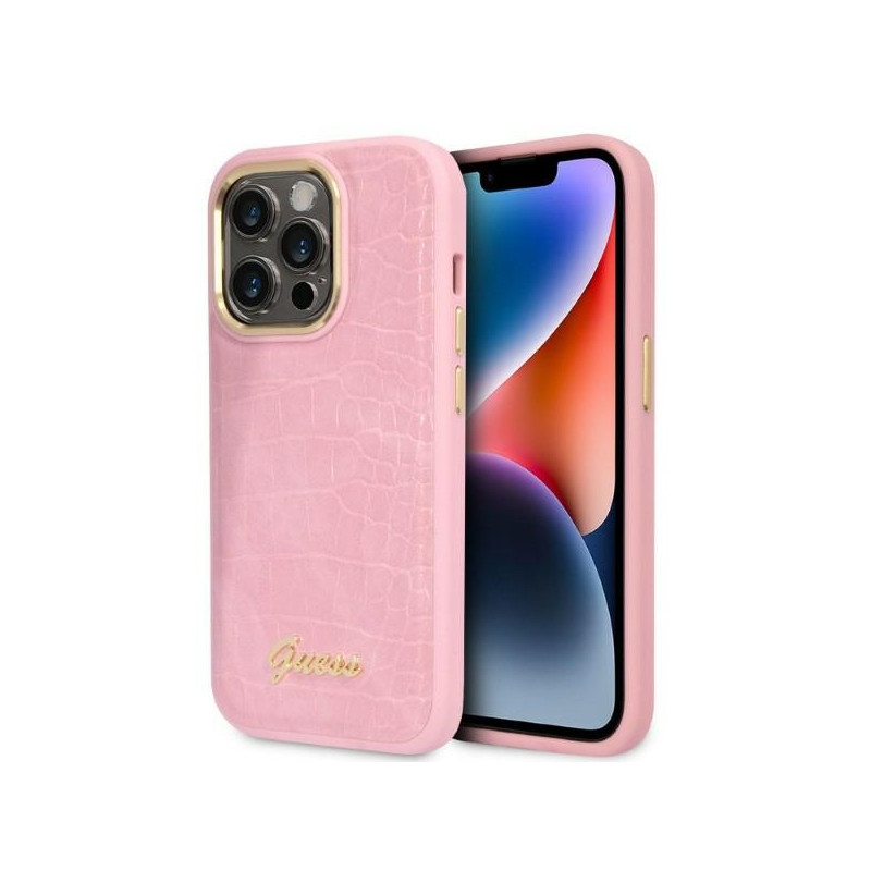 Kryt Guess CROC OROCO Collection pro iPhone 14 Pro - růžová