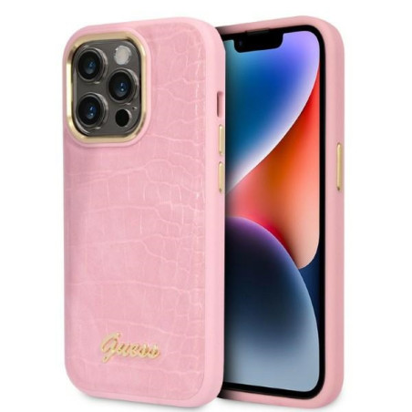 Kryt Guess Croco Collection iPhone 14 Pro - růžová