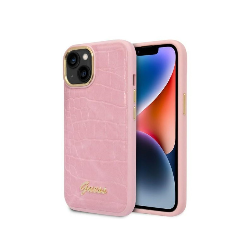Kryt Guess CROCO COLLECTION pro iPhone 14 Plus - růžová
