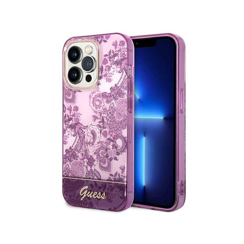 Kryt Guess Porcelain Collection pro iPhone 14 Pro Max - fuchsia