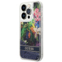 Kryt Guess FLOWER LIQUID GLITTER iPhone 14 Pro Max modrý