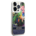 Kryt Guess FLOWER LIQUID GLITTER iPhone 14 Pro Max modrý