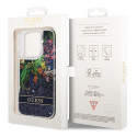 Kryt Guess FLOWER LIQUID GLITTER iPhone 14 Pro Max modrý