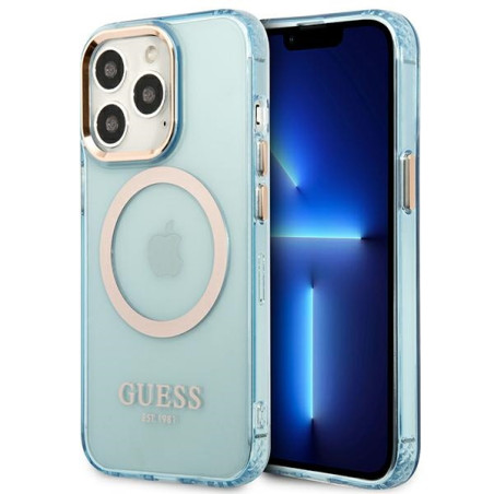 Kryt Guess GOLD OUTLINE TRANSLUCENT MagSafe iPhone 13 - modrý