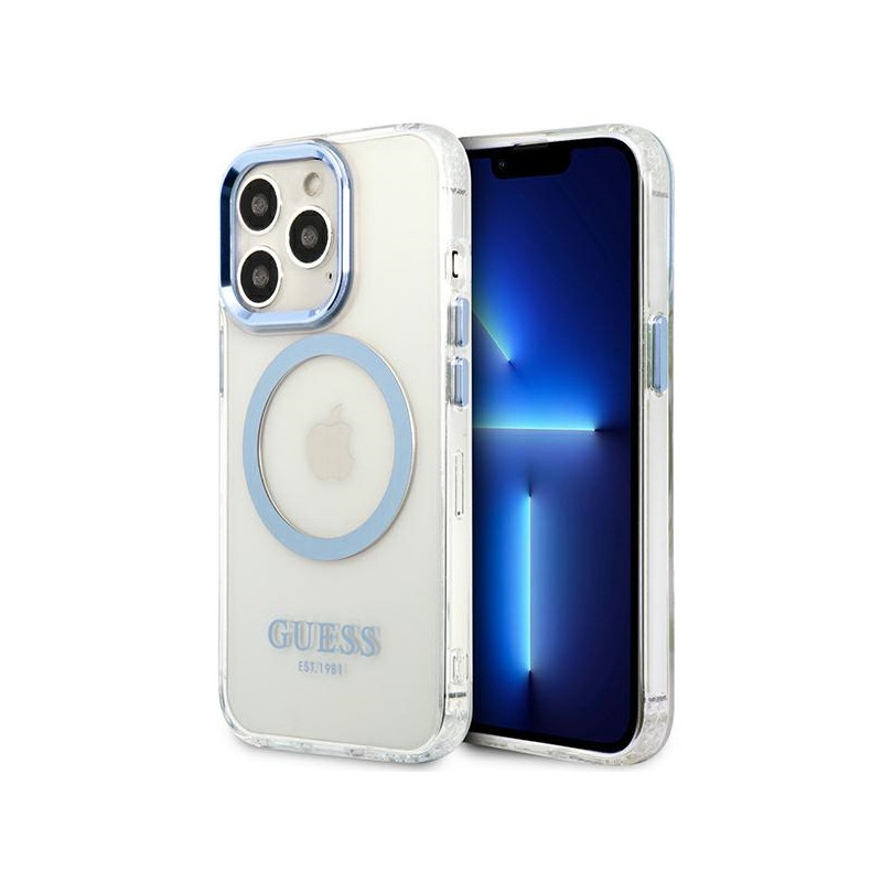 Kryt GUESS Metal Outline MagSafe pro iPhone 13 Pro / iPhone 13 - modrá