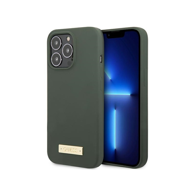 Kryt Guess SILICONE LOGO PLATE pro iPhone 13 Pro - zelená