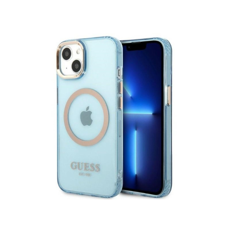 Kryt Guess Gold Outline Translucent MagSafe pro iPhone 13 - modrý