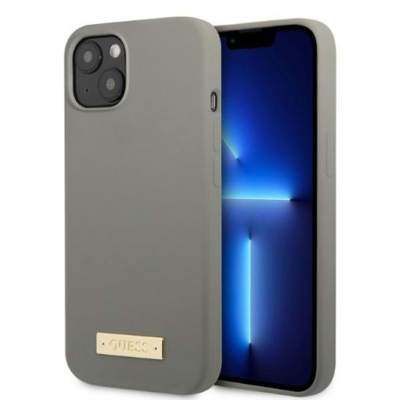 Kryt Guess Silicone Logo Plate MagSafe pro iPhone 13 mini - šedá