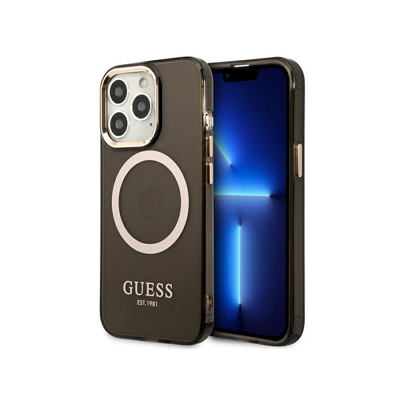 Kryt Guess Gold Outline Translucent MagSafe pro iPhone 13 Pro Max - černý