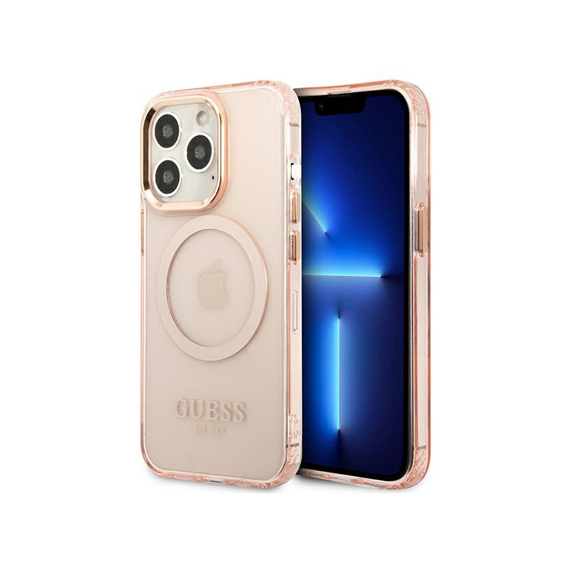 Kryt GUESS Gold Outline Translucent MagSafe pro iPhone 13 Pro Max - pink
