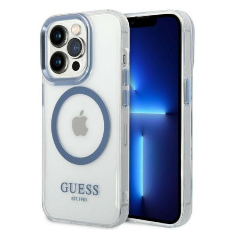 Kryt Guess METAL OUTLINE pro iPhone 14 Pro - modrý
