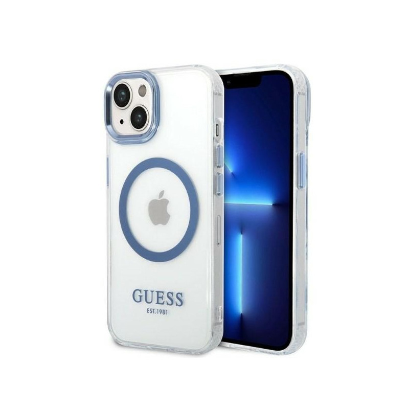 Kryt Guess METAL OUTLINE pro iPhone 14 Plus - modrá