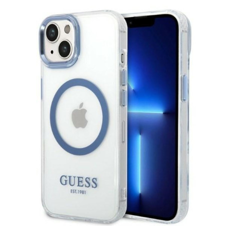 Kryt Guess METAL OUTLINE pro iPhone 14 Plus - modrá