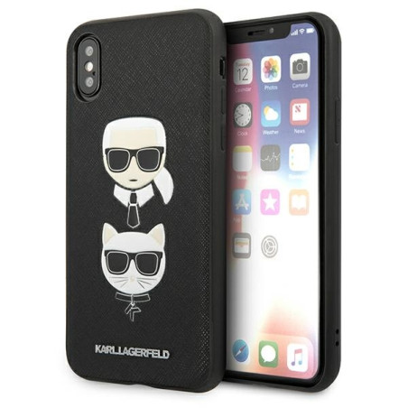 Kryt Karl Lagerfeld Saffiano Karl&Choupette Head iPhone XS Max černý