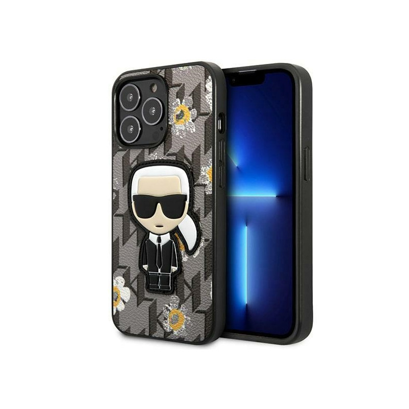 Kryt Karl Lagerfeld FLOWER IKONIK Karl pro iPhone 13 Pro / iPhone 13 - šedý